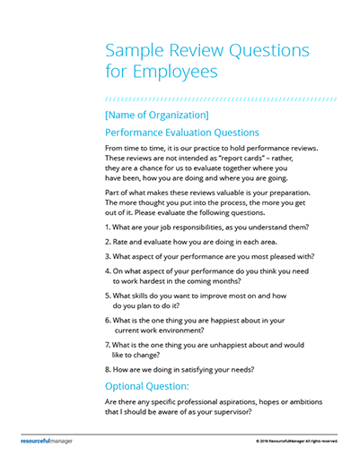 Sample Performance Review Questions For Employees ResourcefulManager